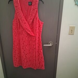 Adrianna Papell Coral Lace Sleeveless Dress Vintage Good Condition Size 16